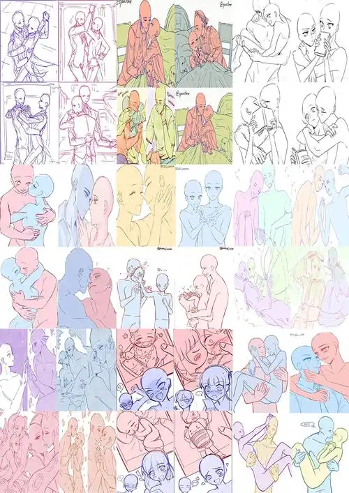 【线稿素材】双人/情侣参考姿势大全