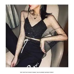 网红渔网烫钻罩衫主播ins性感短款外搭镂空上衣亮钻t恤潮背心