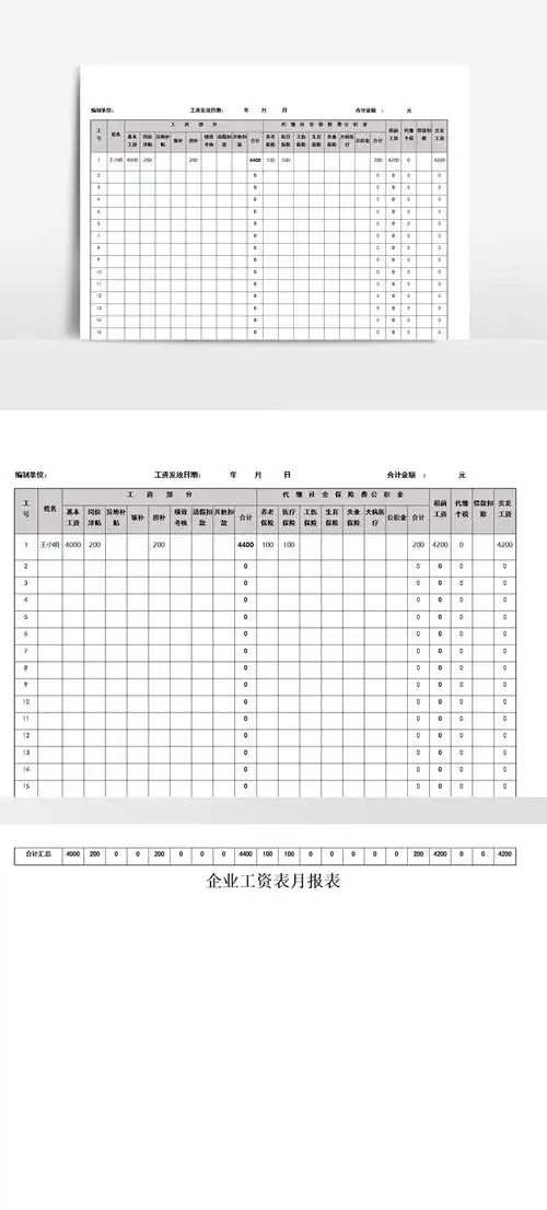 企业工资表月报表