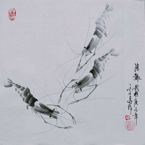 仿齐白石作品国画虾手绘真迹客厅装饰画写意花鸟画虾画水墨画只