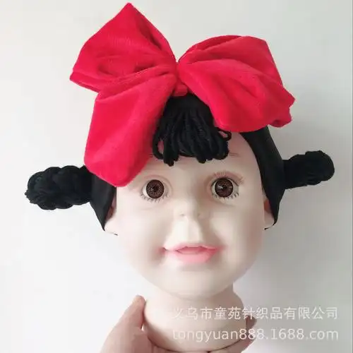 2022韩版新款儿童发饰 diy手工可爱假发辫子蝴蝶结头饰婴儿发带批