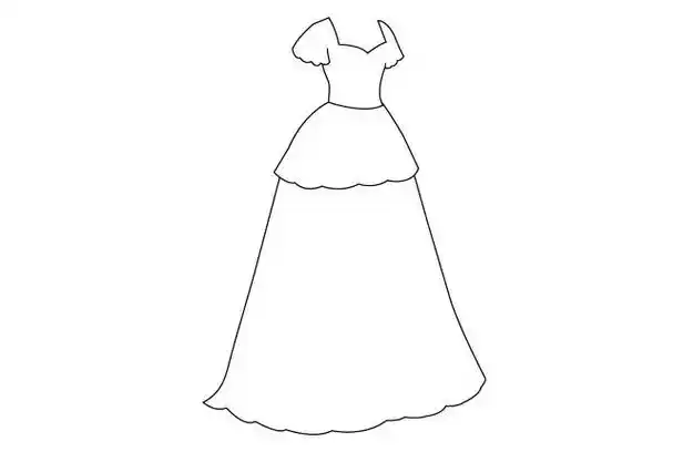 公主裙简笔画步骤六:画上裙子的花纹和褶皱.