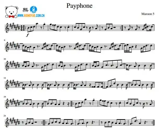 maroon 5 - payphone萨克斯谱 - 雅筑清新乐谱