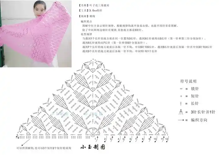 适合新手编织的钩针叶子花三角披肩