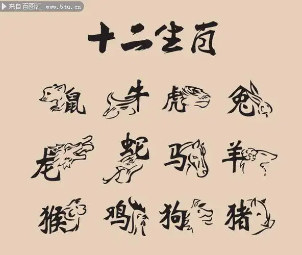鼠牛虎兔龙蛇马羊猴鸡狗猪 十二生肖-矢量素材-百图汇设计素材