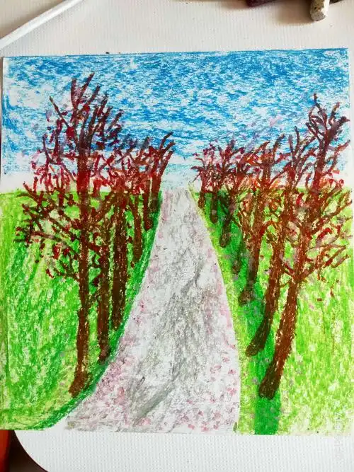 喜欢的蜡笔画,美丽的春天.