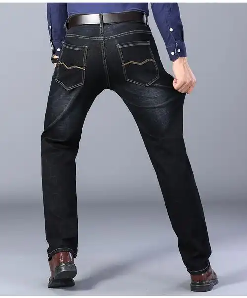 啄木鸟牛仔裤男秋冬款男士直筒商务韩版青年四季厚款宽松大码中年裤子