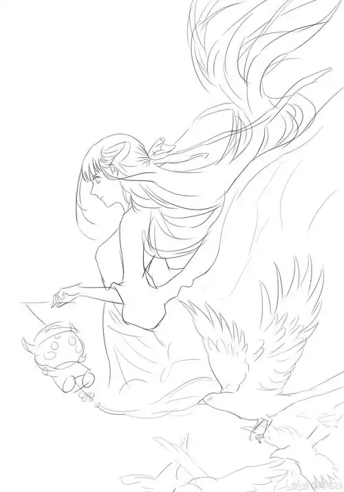 七夕主题绘画《织女》临摹板绘