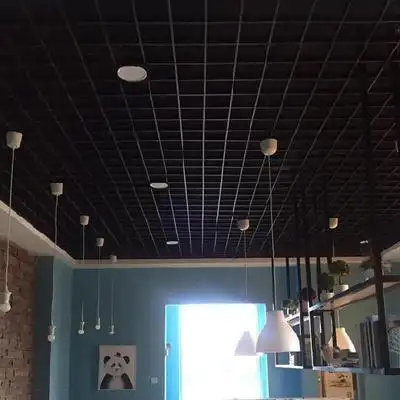 铁格栅吊顶铅集成屋顶黑色餐厅装饰铝铁客o厅网格铁艺铝格栅婚