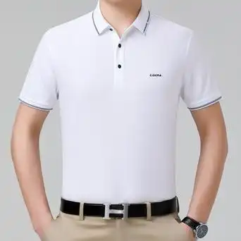 品牌短袖t恤男士桑蚕丝翻领纯色polo衫宽松商务休闲上衣百搭t恤