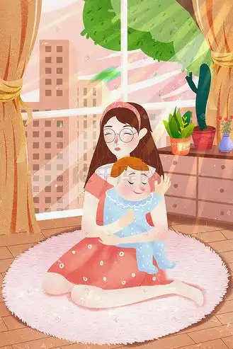 唯美母亲节妈妈抱宝宝插画