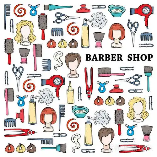 可爱的插图与手绘符号的理发店插画-正版商用图片1klpn3-摄图新视界