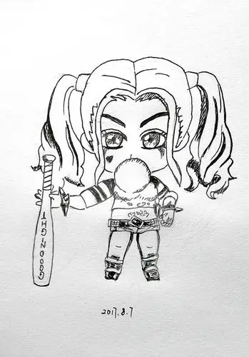 自杀小队 q版本 小丑女 钢笔画