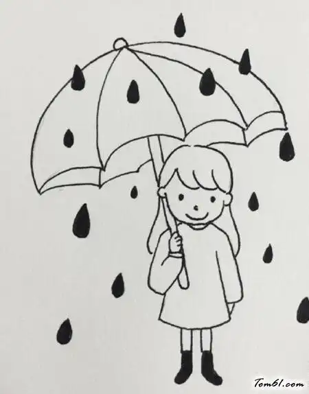 打红伞的小女孩简笔画