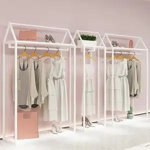 金万豪服装店展示架落地式白色女装货架陈列正侧挂双层高柜衣服架