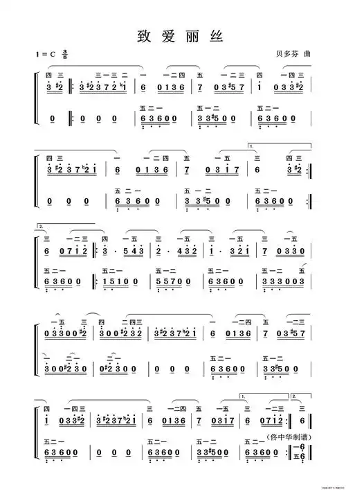 zyjhbq传谱相关歌谱:[古筝谱]letter a elise(致爱丽丝)(古筝芠)