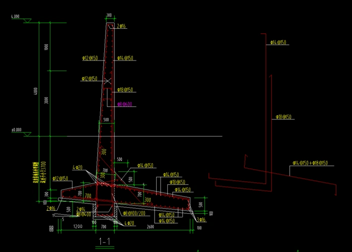这个挡土墙怎么画用什么画混凝土钢筋怎么布置才能工程量是对的大佬