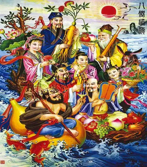 八仙图道教神像挂画 八仙过海画像丝绸卷轴画 装饰画可定制 a款 成品