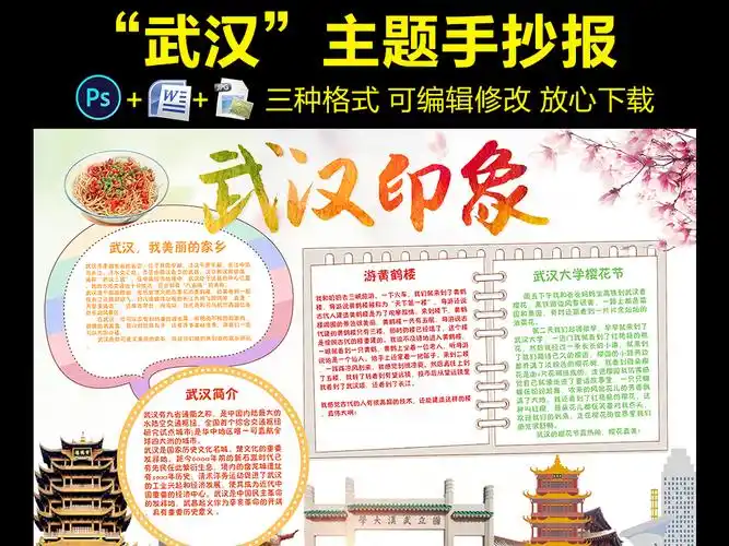 武汉印象武汉旅游我的家乡武汉手抄报