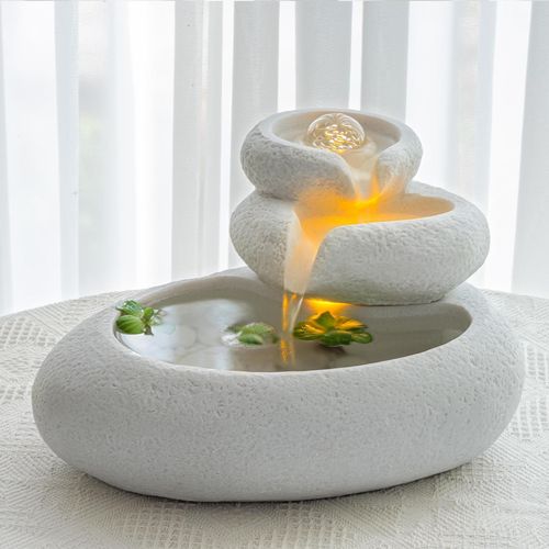 聚宝盆桌面鱼缸循环流水摆件led灯光装饰品家居禅意小摆件