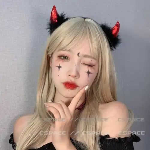 万圣节cos头饰发箍不正经草莓play恶魔牛角头箍暗黑毛毛亮片牛角发饰