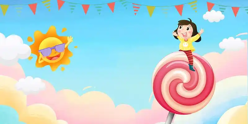 儿童节人物原创插画海报甜甜的棒棒糖甜品唯美少女插画素材甜品元素