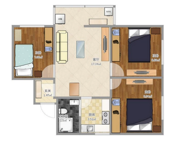 现代风格三室一厅装修设计效果图