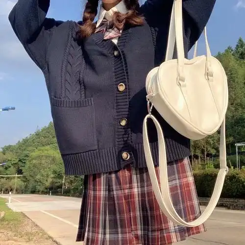 秋冬毛衣jk制服外套日系学院风百搭宽松麻花针织开衫外套毛衣女