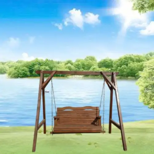 户外秋千实木吊椅庭院成人双人田园家用原木摇椅