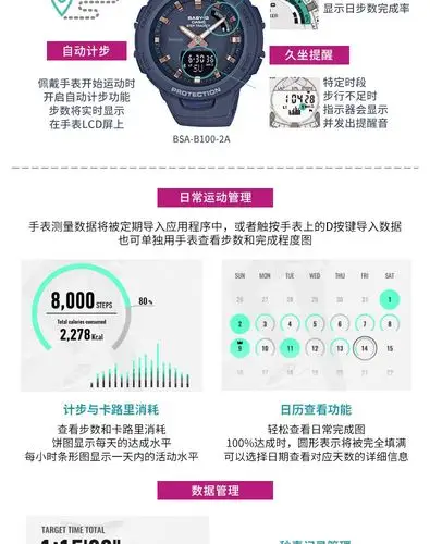 casio旗舰店bsa-b100运动防水女士手表卡西欧官网baby-g官方正品