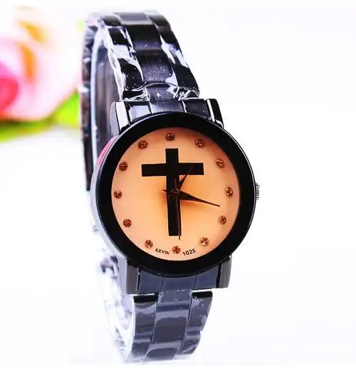 热卖时尚简约十字架钢带手表批发 广州厂家直销 可配情侣168091