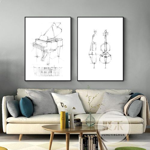乐器线条素描装饰画客厅简约现代抽象艺术轻奢小众卧室床头挂画