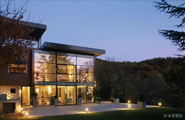 法国_玻璃_现代_房子_花园_日落_高清图片_全景视觉