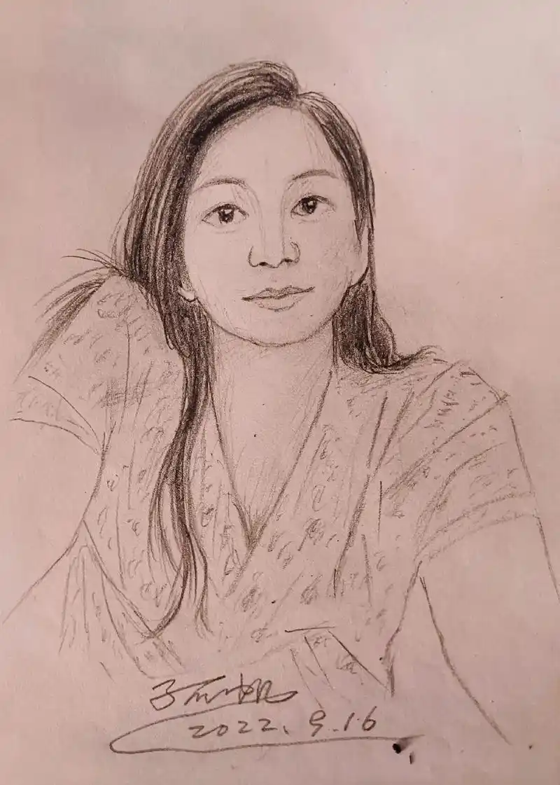 线描画人物肖像.人物肖像#人物画  - 抖音