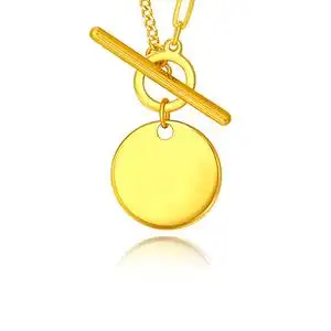 足金999平安无事牌项链简约亮光面纯金圆牌套链24k黄金币圆形挂坠