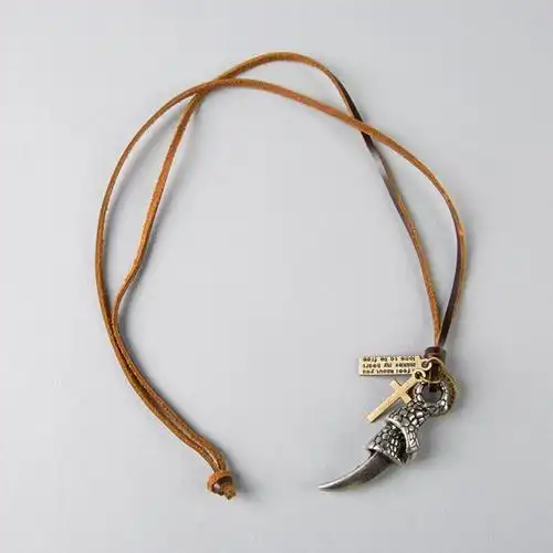 牛皮项链 咖啡色 牛皮,合金