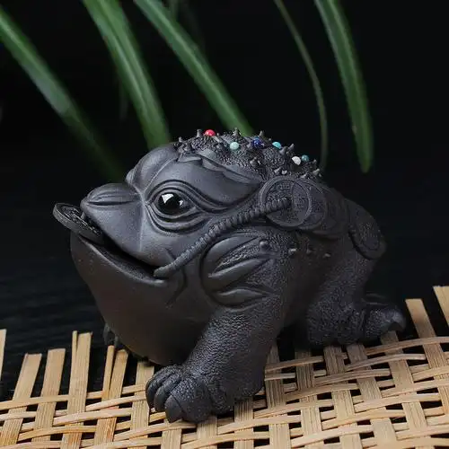 招财金蟾紫砂茶宠厂家批发三脚蟾蜍动物创意家居陶瓷工艺礼品摆件