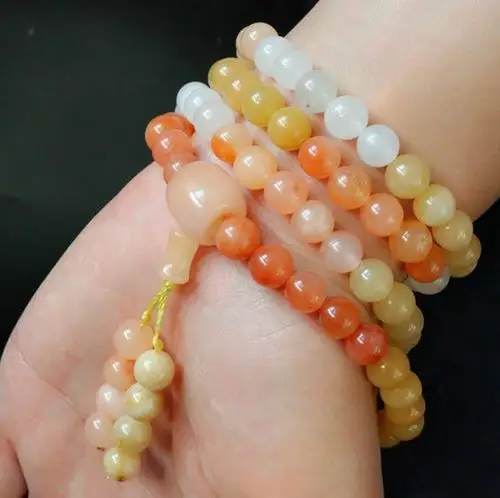 原石_新疆金丝玉手链 戈壁玉原石籽料佛珠链 宝石光佛头8mm手串项链