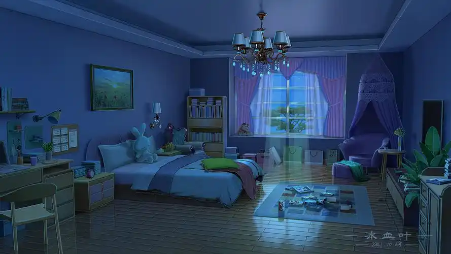 日系场景插画-卧室(夜)|插画|商业插画|冰血叶_jolu - 原创作品