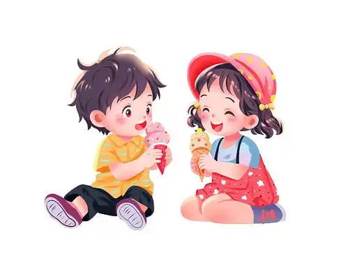 彩色卡通夏天盛夏三伏天小朋友吃冰淇淋原创插画元素