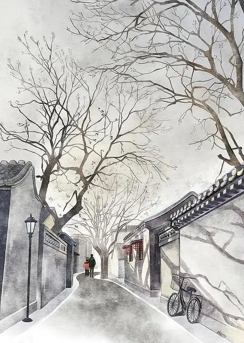 水彩 北京胡同