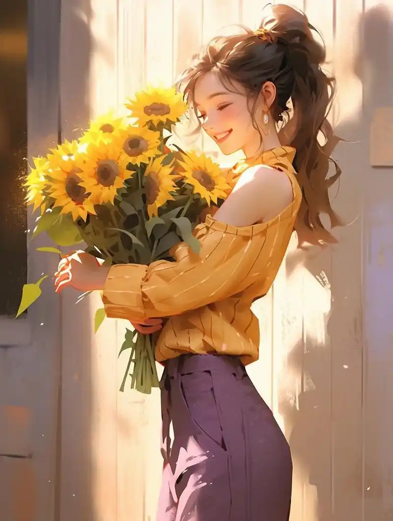 治愈系女生头像|97向日葵女孩|阳光正能量 7715 面向太阳 心纳