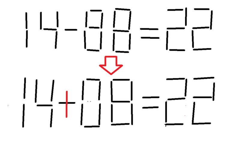 移火柴棒 14-84=22