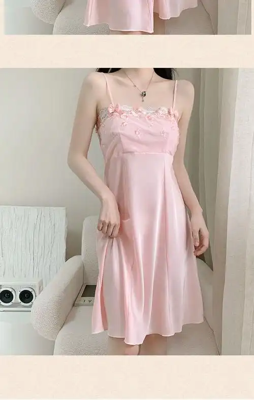 实拍性感蕾丝抹胸睡衣女2024新款春秋季吊带睡裙带胸垫夏款家居服