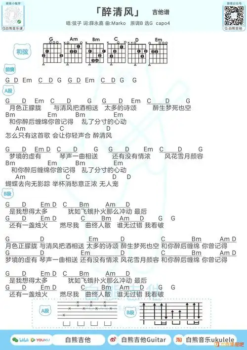 醉清风尤克里里谱-白熊音乐编配-第2张