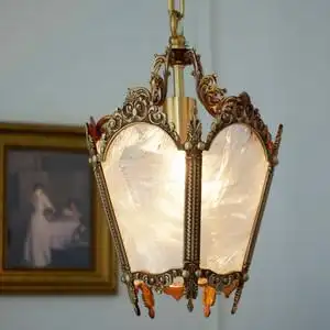 欧式复古西洋古董全铜冰花吊灯法式乡村吧台床头玄关过道餐厅灯具