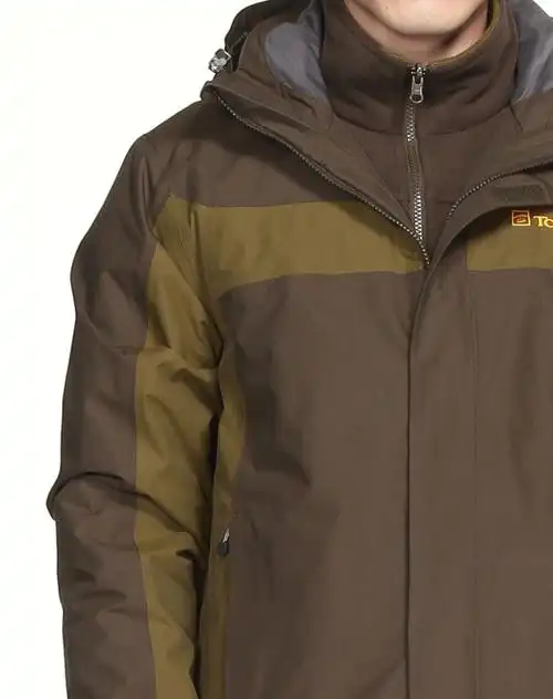 男款经典栗棕色套绒二合一长袖冲锋衣