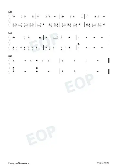 渔光曲-c调简单版双手简谱预览2