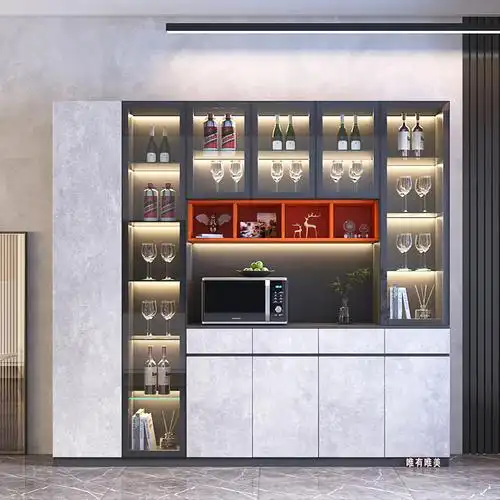 轻奢酒柜现代简约一体靠墙餐边柜客厅极简玻璃门展示柜酒柜