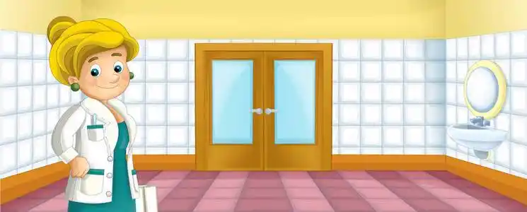 卡通场景与医生在医院为儿童插图照片